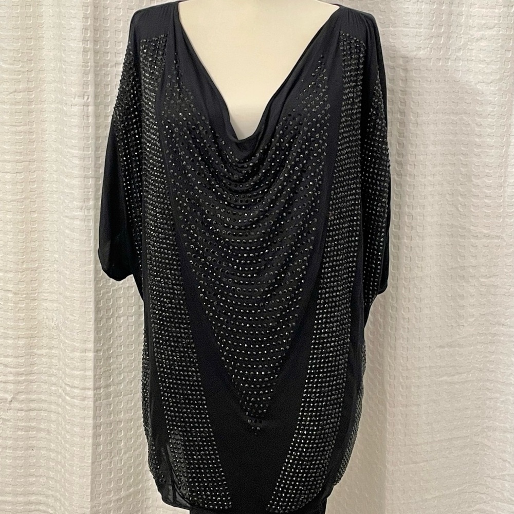 Haute Hippie Black Beaded Cowl Neck Short Sleeve Blouse Size M great condition